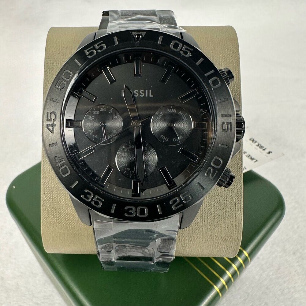 NWT Fossil Bannon Multifunction Black Dial Stainless Steel Watch BQM2587